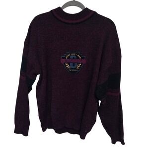 Vintage 90s Bugle Boy Mens Sweater Burgundy Colorblock Logo Pullover Size Medium